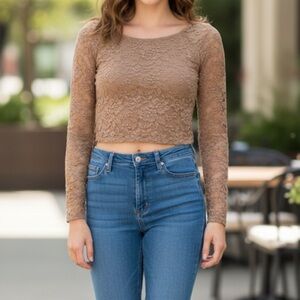 Forever 21 Floral Lace Crop Top - Tan